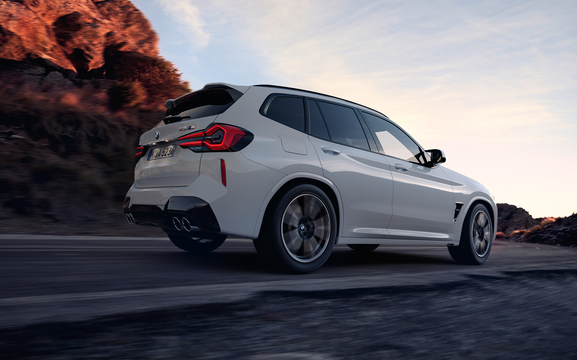 BMW X3 M F97 LCI Facelift 2021 Alpine White lateral side view low angle shot