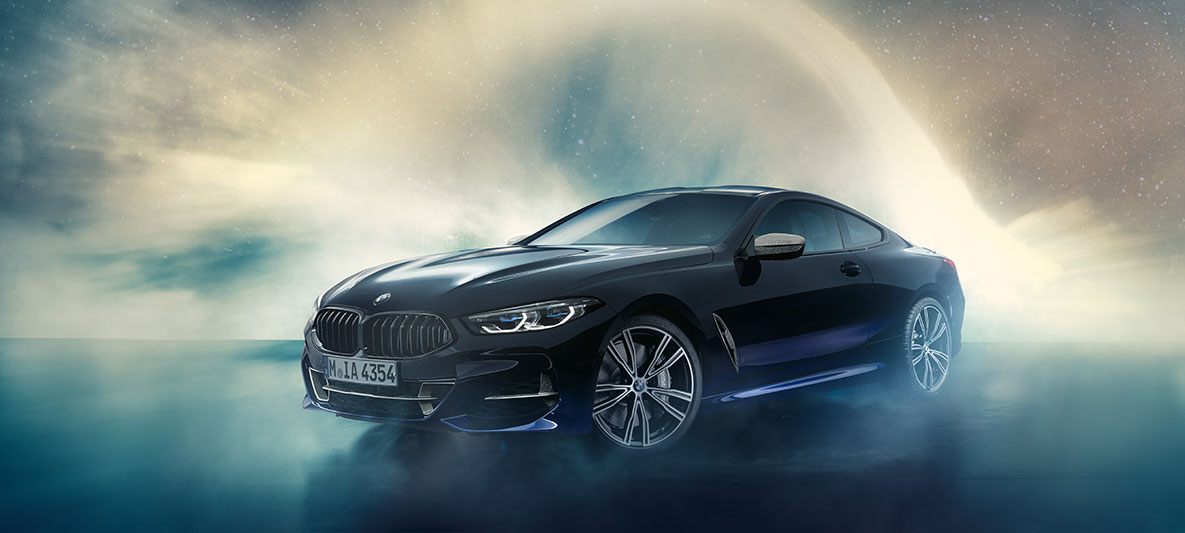 The BMW Individual M850i NIGHT SKY in three-quarter front still shot 